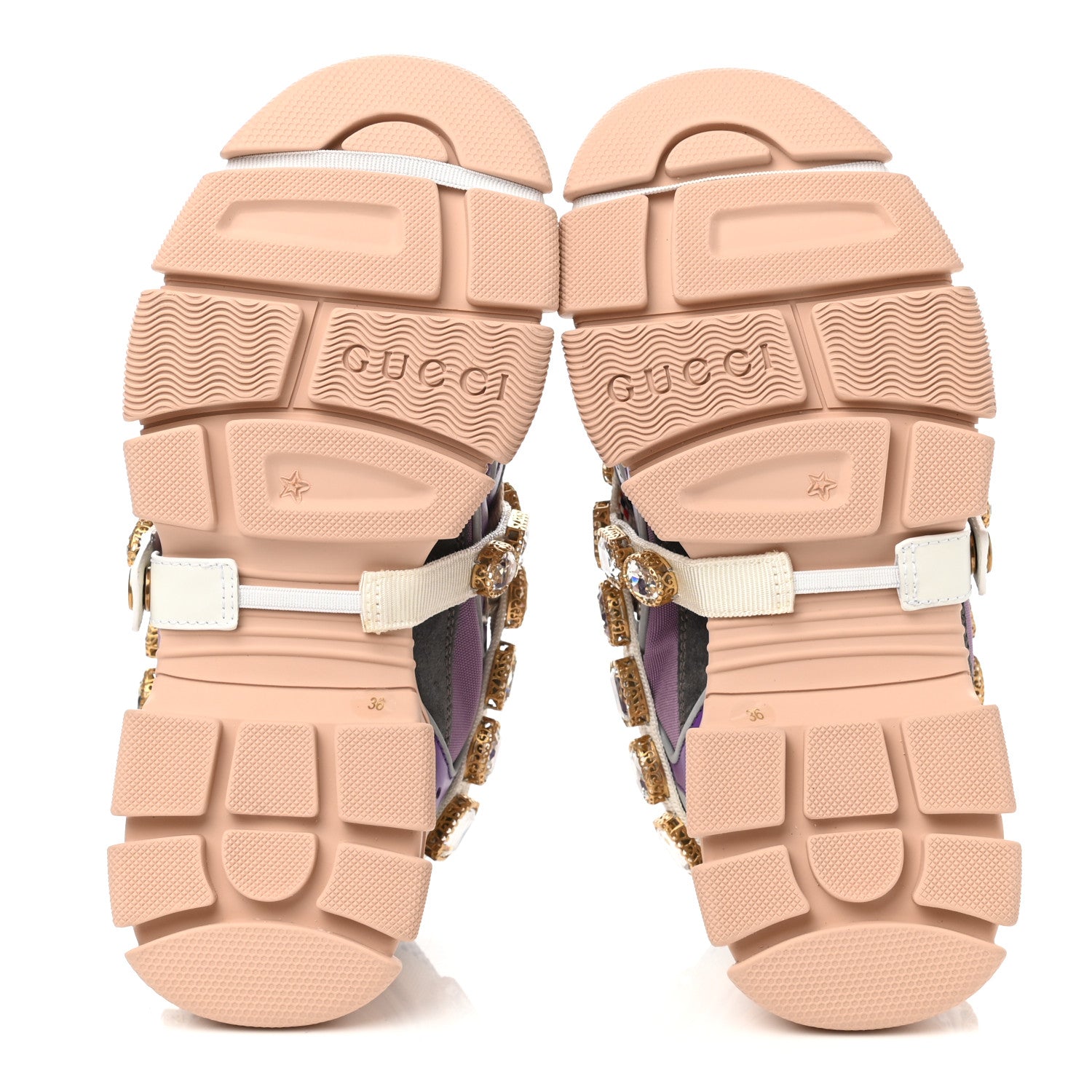 Gucci X SEGA Nylon Calfskin Suede Removable Crystals Womens Flashtrek Sneakers 36 New Lavender Loess Shine Purple 5 of 9