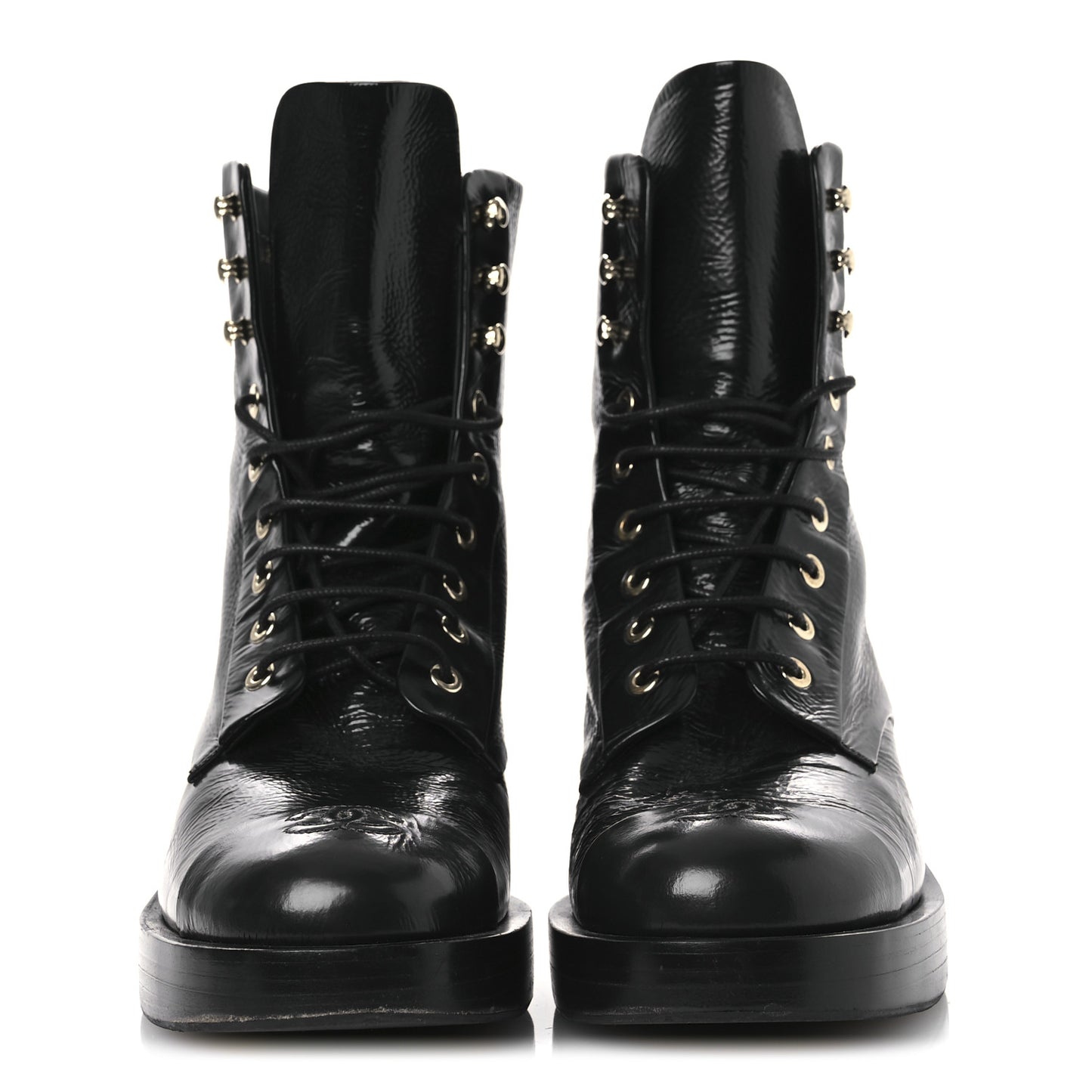 Shiny Goatskin Cap Toe Combat Boots 39.5 Black