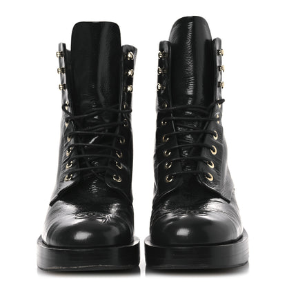 Chanel Shiny Goatskin Cap Toe Combat Boots 39.5 Black 3 of 11