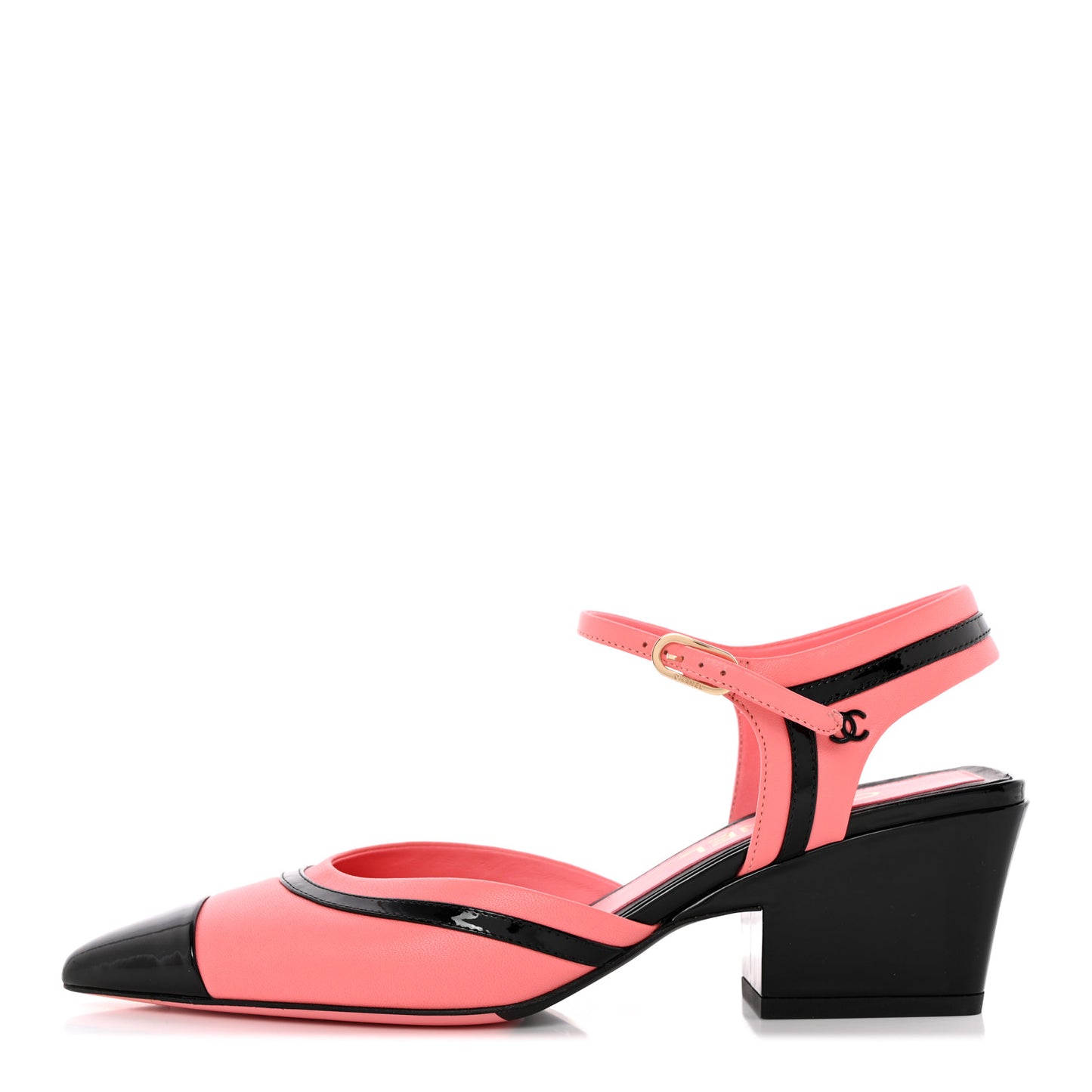 Iridescent Lambskin Cap Toe CC Slingback Pumps 38 Pink Black