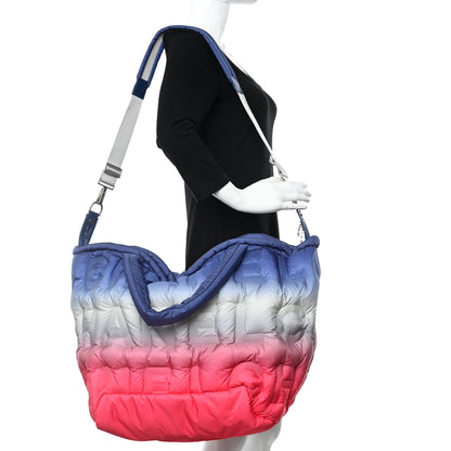 Chanel Nylon Embossed Large Doudoune Bowling Bag Pink Blue White 2 of 10