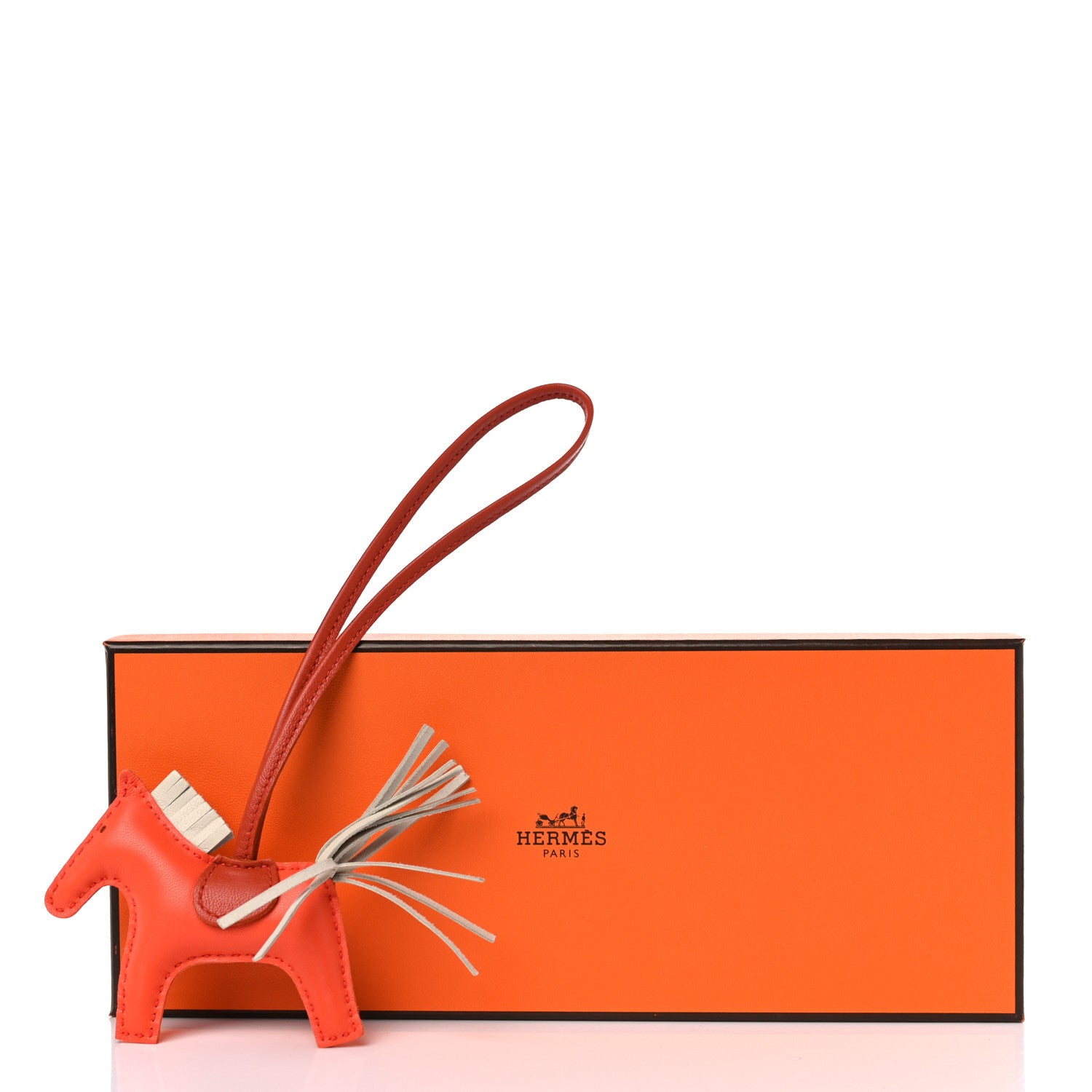 Hermes Milo Lambskin Grigri Rodeo Horse Bag Charm PM Orange Poppy Craie Terre Battue 4 of 4