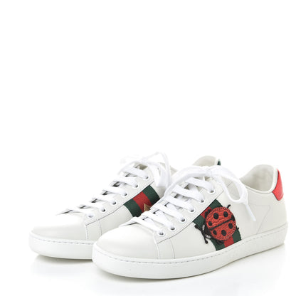 Gucci Calfskin Ayers Web Pineapple Ladybug Embroidered Womens Ace Sneakers 37 White 3 of 8