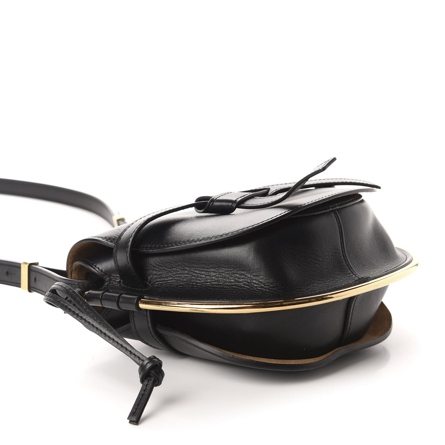 Calfskin Small Metal Gate Crossbody Bag Black