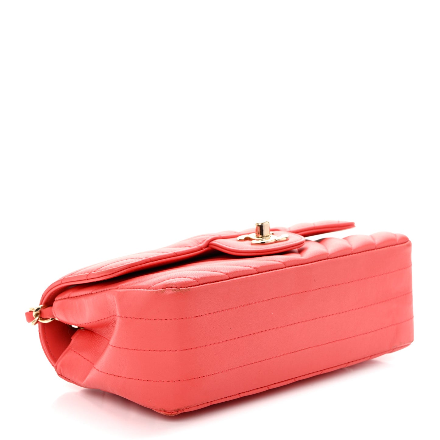 Lambskin Chevron Quilted Mini Rectangular Flap Coral