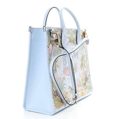 Gucci New Shangai Calfskin Tiger Savanah Textured Calfskin Medium Tote Light Blue Multicolor 3 of 16