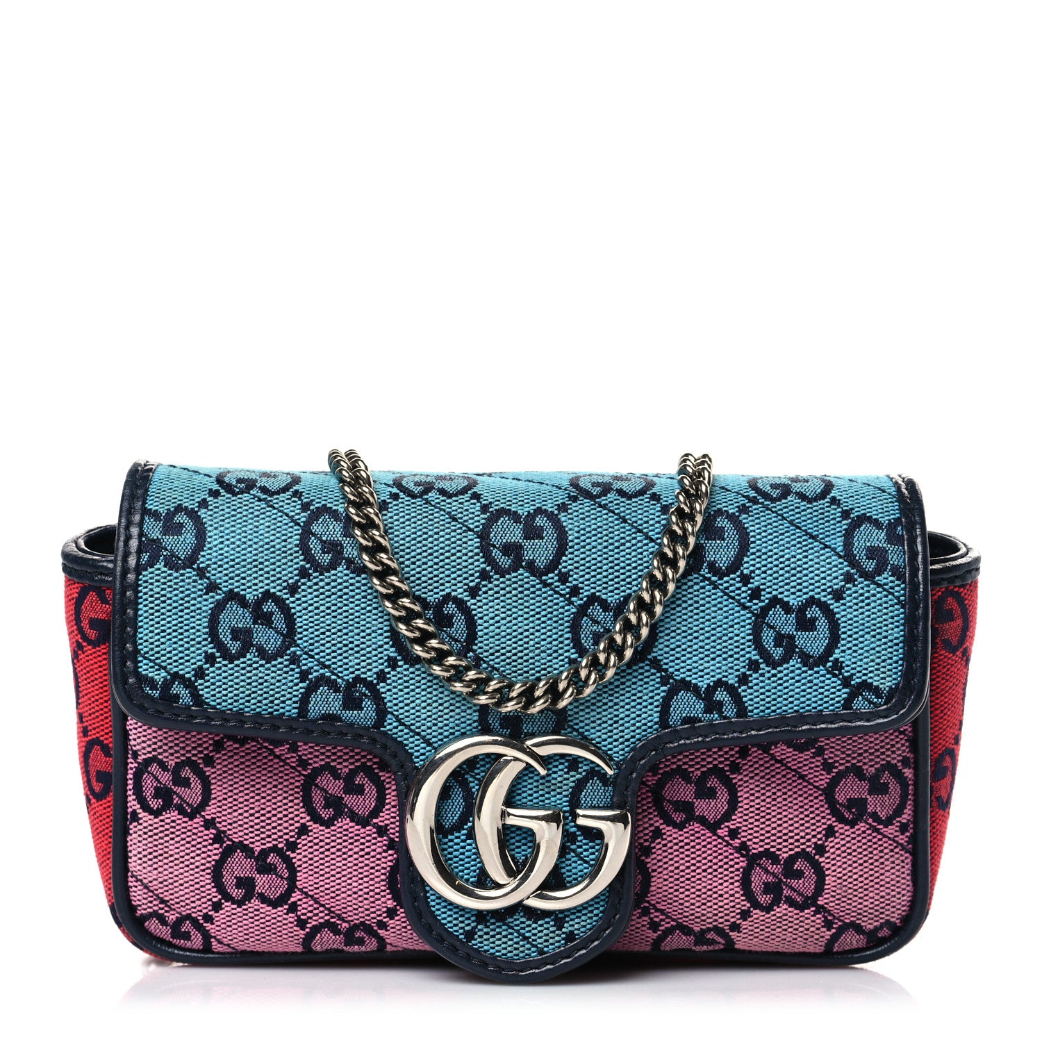Gucci Monogram Multicolor Matelasse Diagonal Super Mini GG Marmont Shoulder Bag Light Blue Pink Blue Green Red 1 of 9