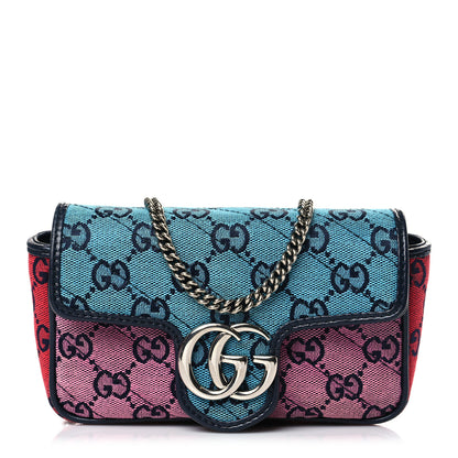 Gucci Monogram Multicolor Matelasse Diagonal Super Mini GG Marmont Shoulder Bag Light Blue Pink Blue Green Red 1 of 9
