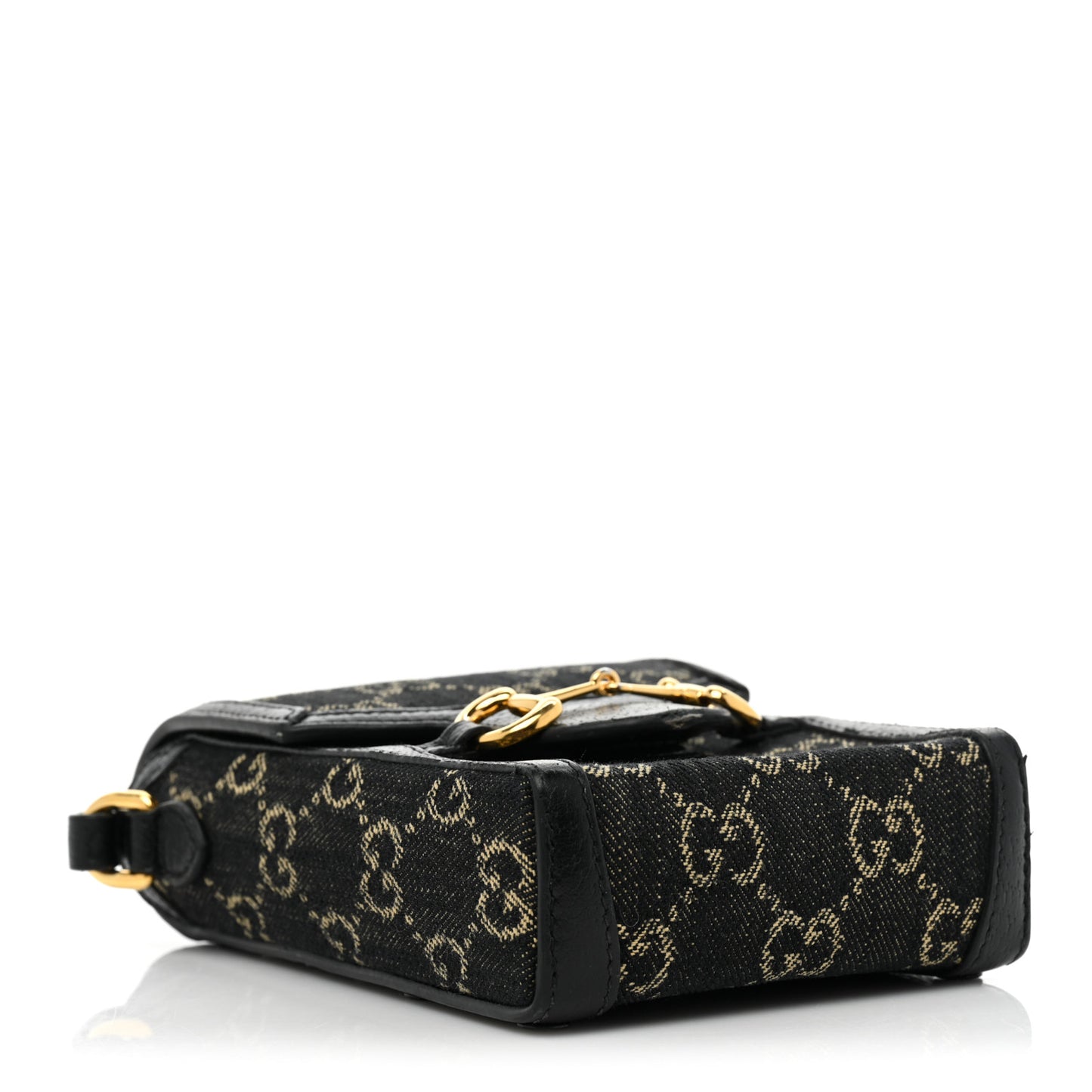 Jacquard Black Denim GG Monogram Textured Dollar Calfskin Mini Horsebit 1955 Crossbody Bag Black Ivory