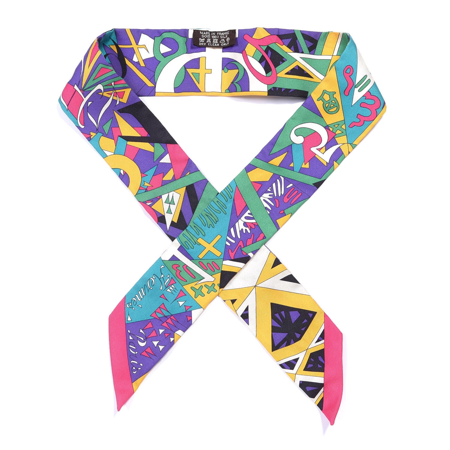 Hermes Silk Le Nombre D'Or Twilly Rose Vif Vert Jaune 1 of 4