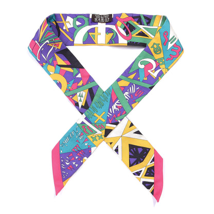 Hermes Silk Le Nombre D'Or Twilly Rose Vif Vert Jaune 1 of 4