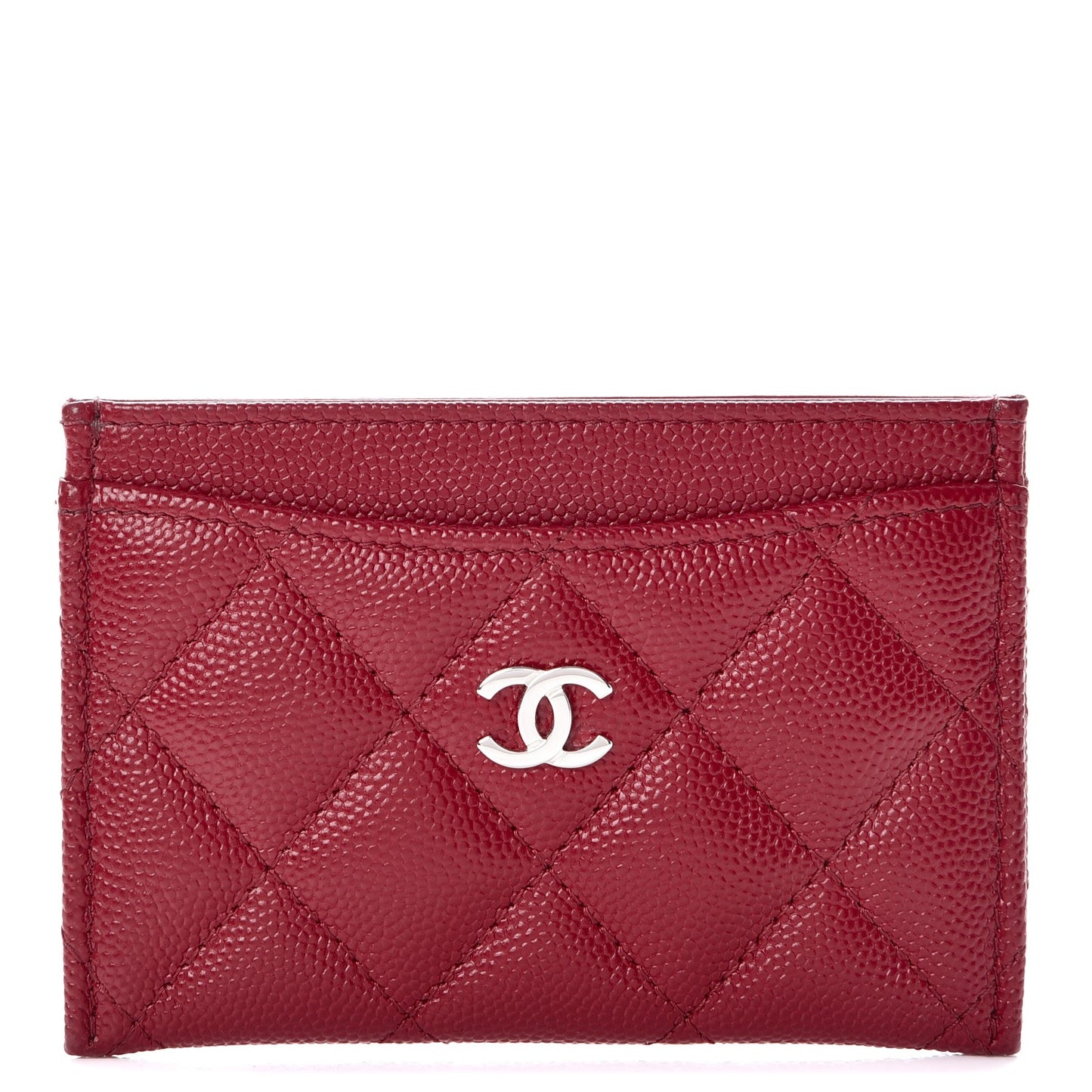Caviar Quilted Card Holder Dark Red