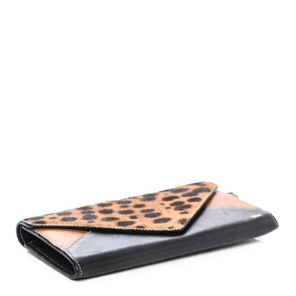 Chloe Calfskin Pony Hair Leopard Print Flap Long Wallet Black 3 of 4