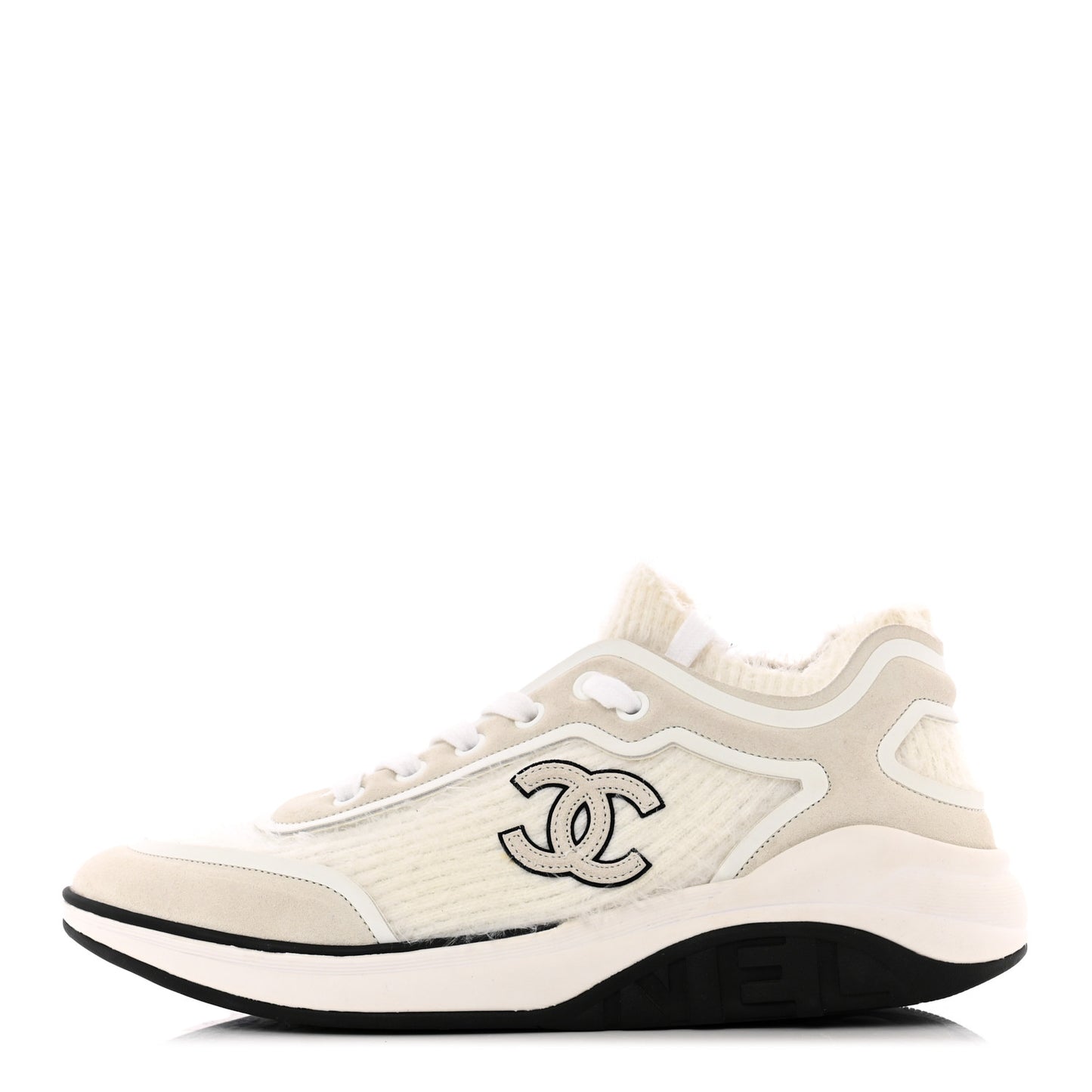 Fabric Calfskin Suede CC Womens Sneakers 38.5 White