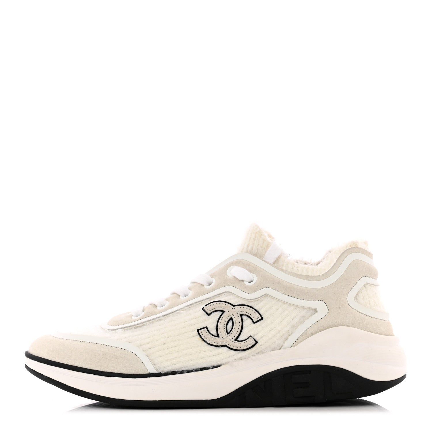 Chanel Fabric Calfskin Suede CC Womens Sneakers 38.5 White 1 of 16