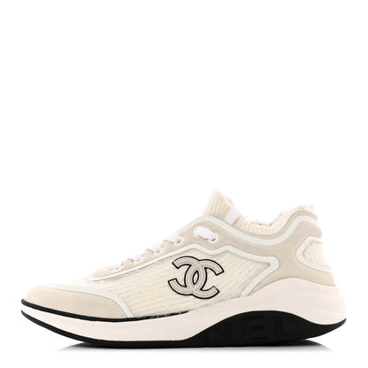 Chanel Fabric Calfskin Suede CC Womens Sneakers 38.5 White 1 of 16