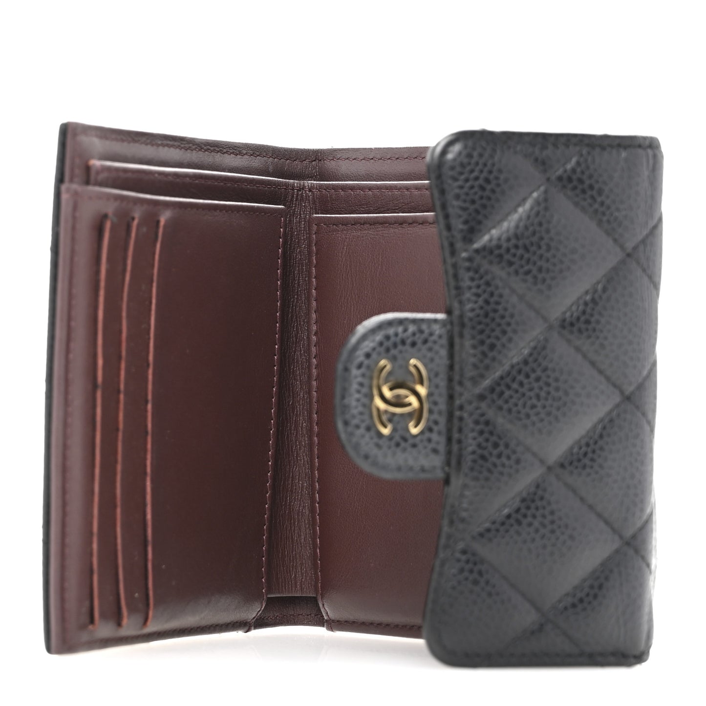 Caviar Quilted Compact Flap Wallet Black