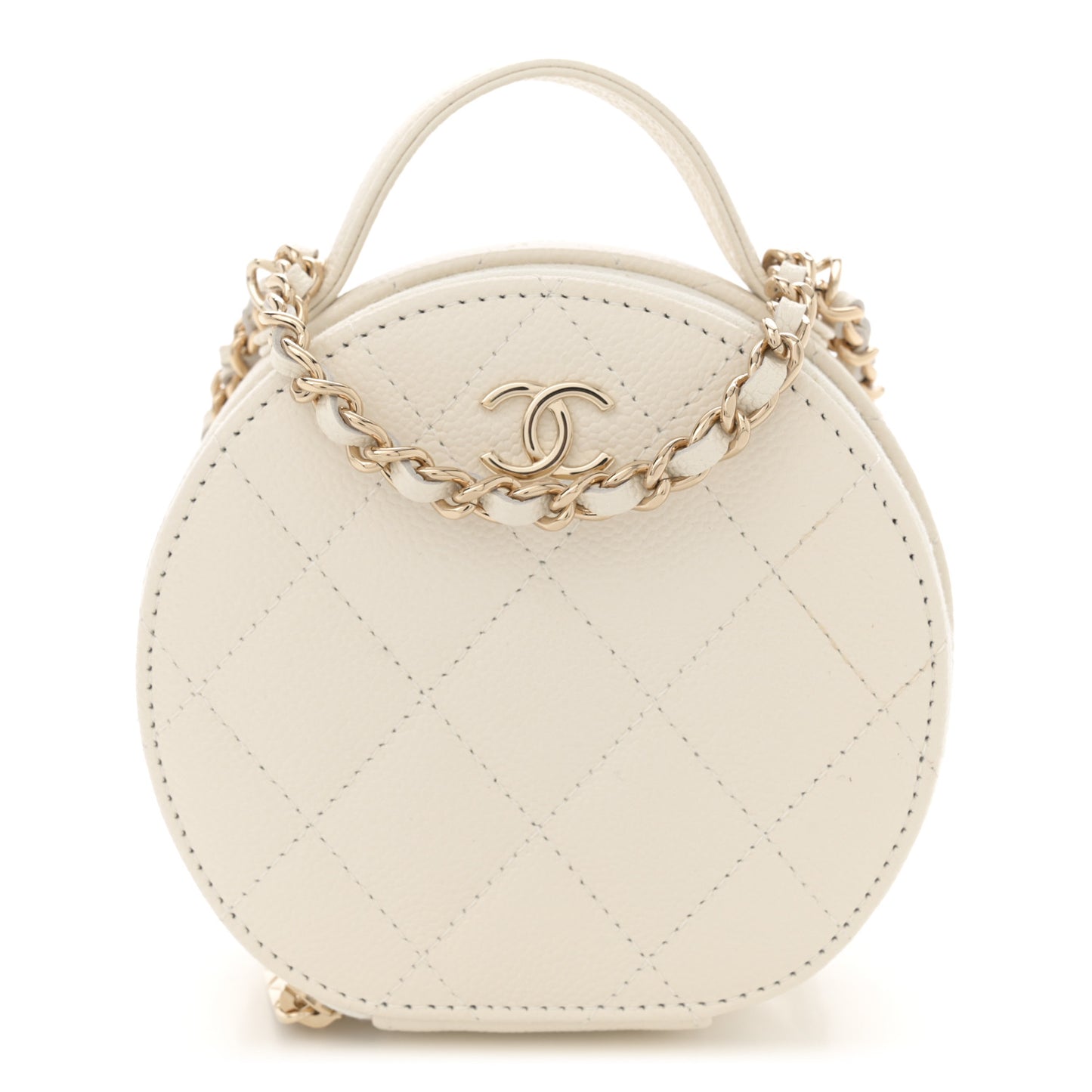 Caviar Quilted Round Handle With Care Vanity With Chain White