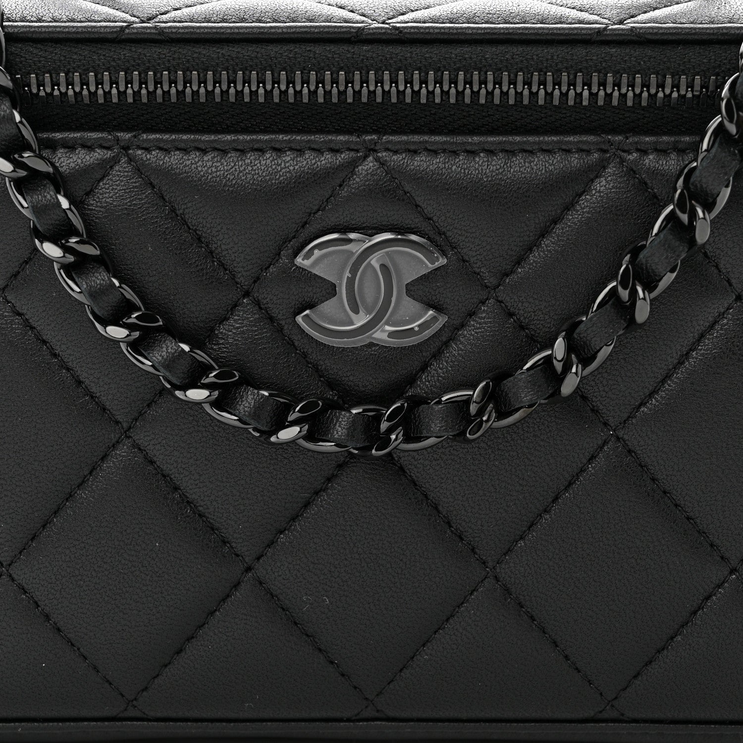 Chanel Lambskin Quilted Small Top Handle Vanity Case With Chain So Black 8 of 13