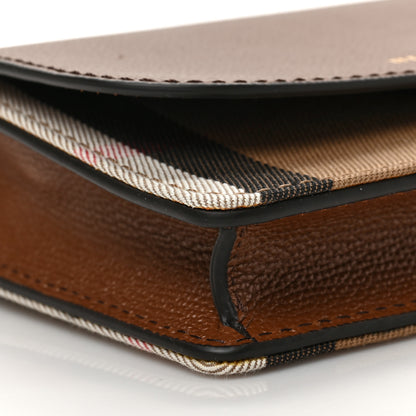 Burberry Grained Calfskin House Check Tartan Mix Hampshire Wallet On Chain Tan 7 of 9