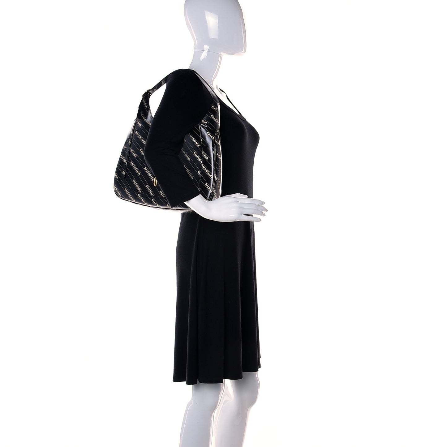 X BALENCIAGA Calfskin Logo Print Medium Jackie 1961 Hobo Black