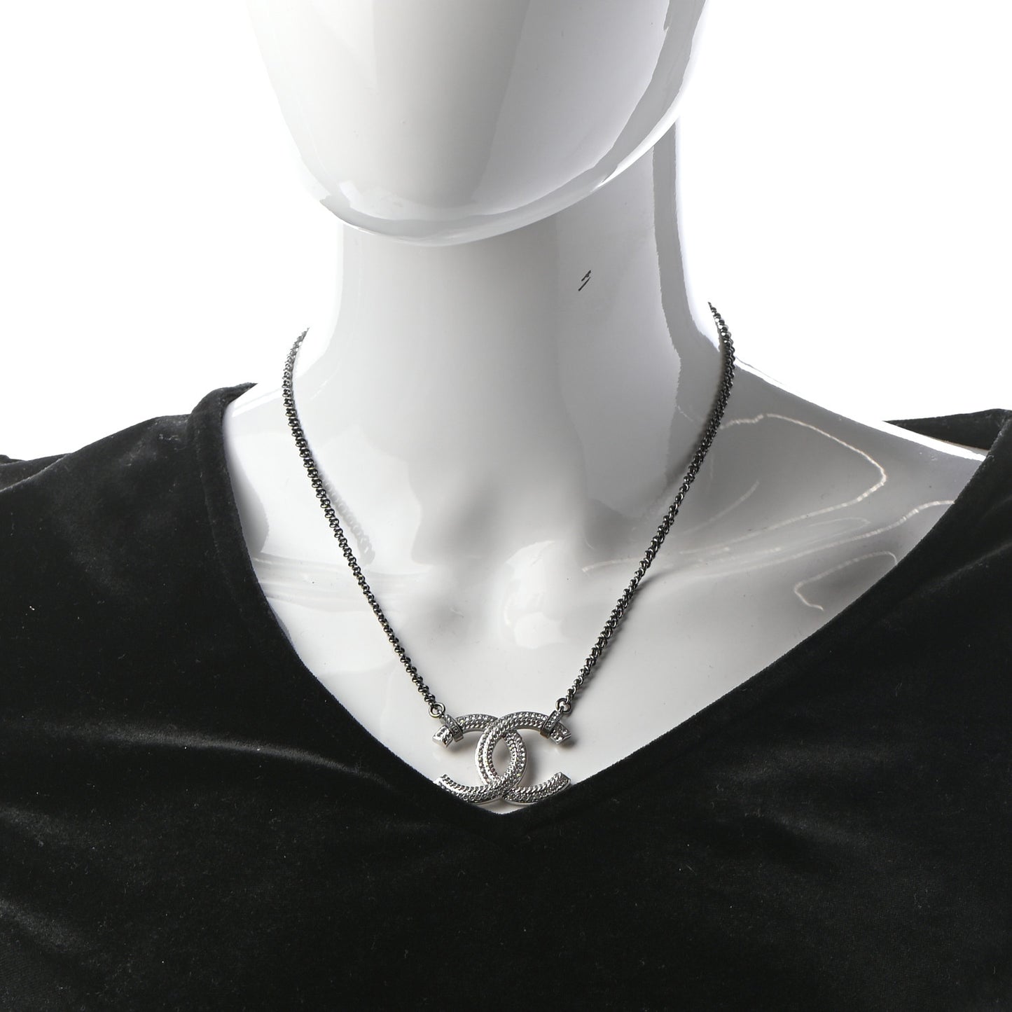 Crystal CC Pendant Necklace Silver