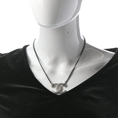 Chanel Crystal CC Pendant Necklace Silver 2 of 3
