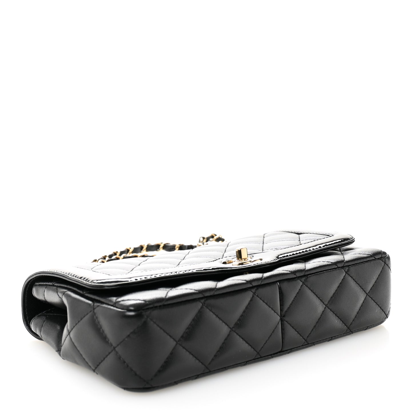 Lambskin Patent Calfskin Quilted Small Flap Bag Black