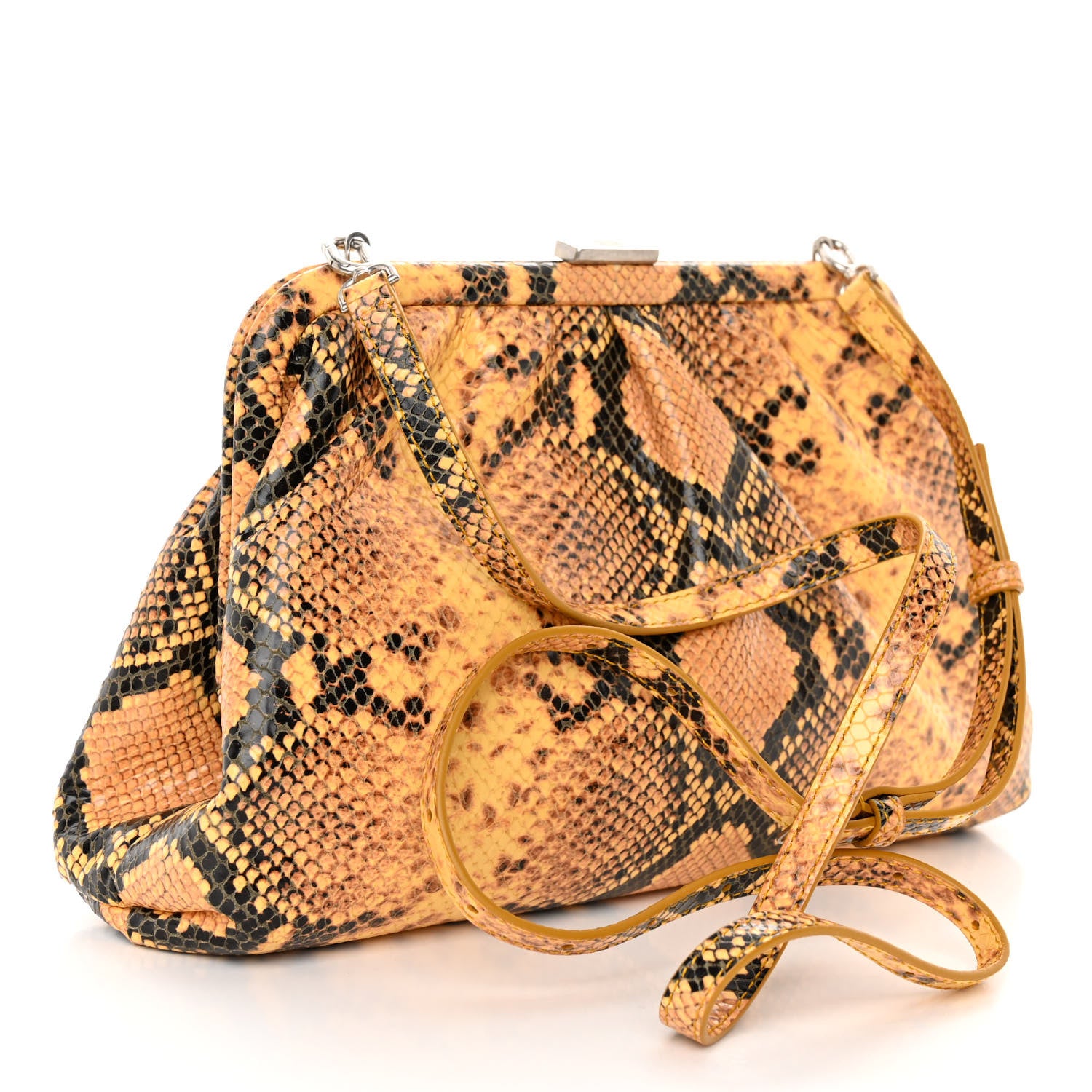 Balenciaga Calfskin Logo Python Effect Cloud Clutch XS Orange Black 3 of 9