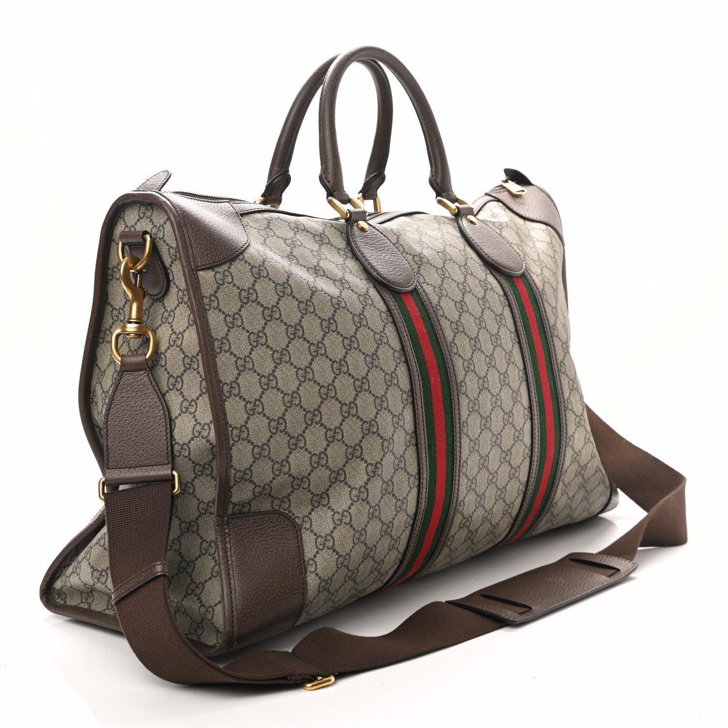 Gucci Soft GG Supreme Monogram Textured Dollar Calfskin Web Large Ophidia Carry-On Duffle Bag Beige Ebony New Acero 2 of 10