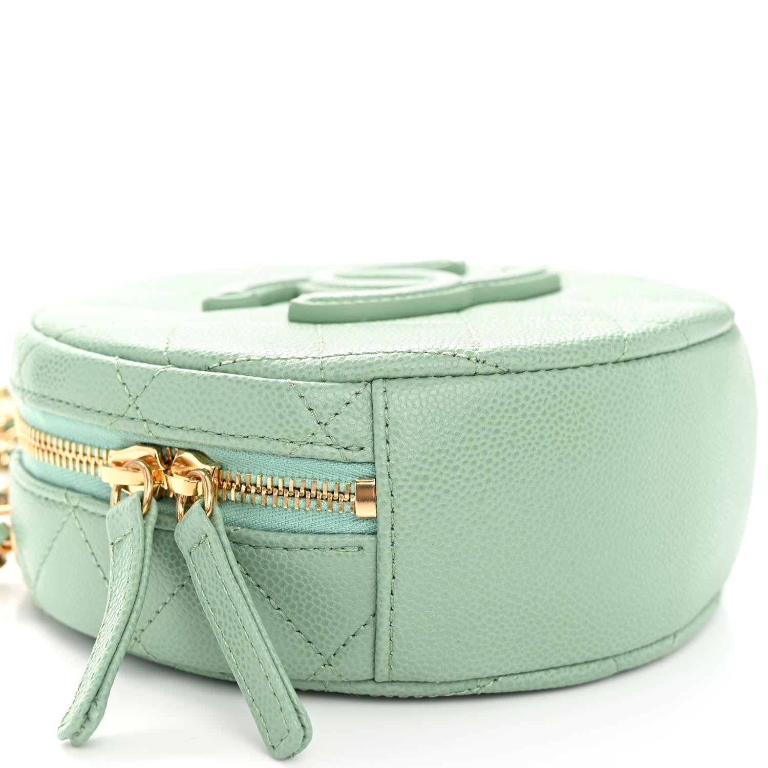 Chanel Caviar Quilted Small Round Vanity With Chain Light Green 9 of 11