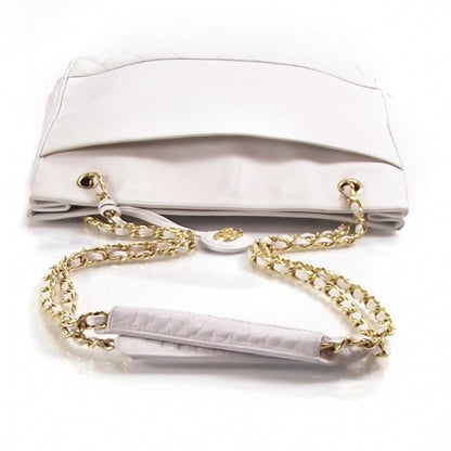 Chanel Leather Quilted Shoulder Tote White 6 of 12