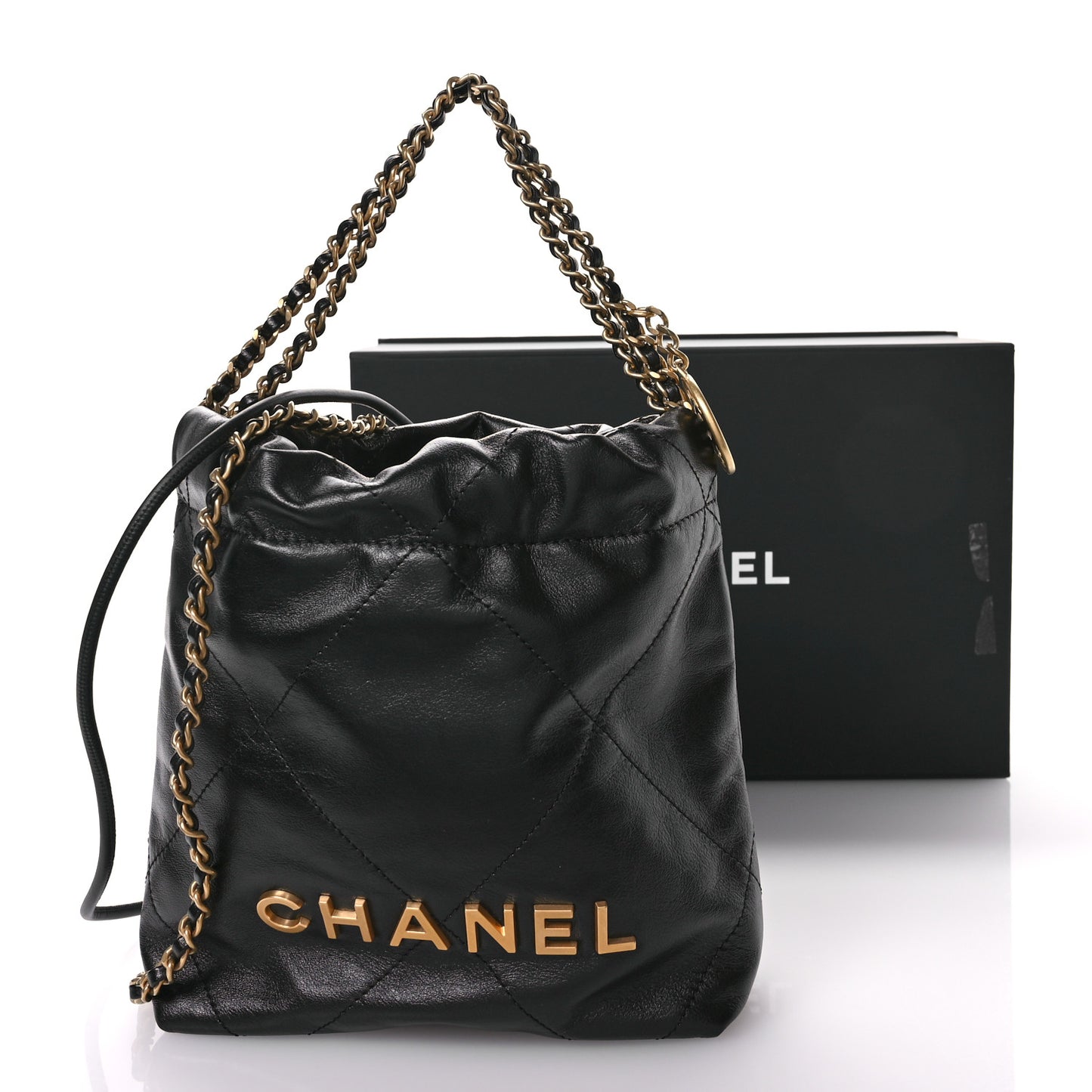 Shiny Calfskin Quilted Mini Chanel 22 Black