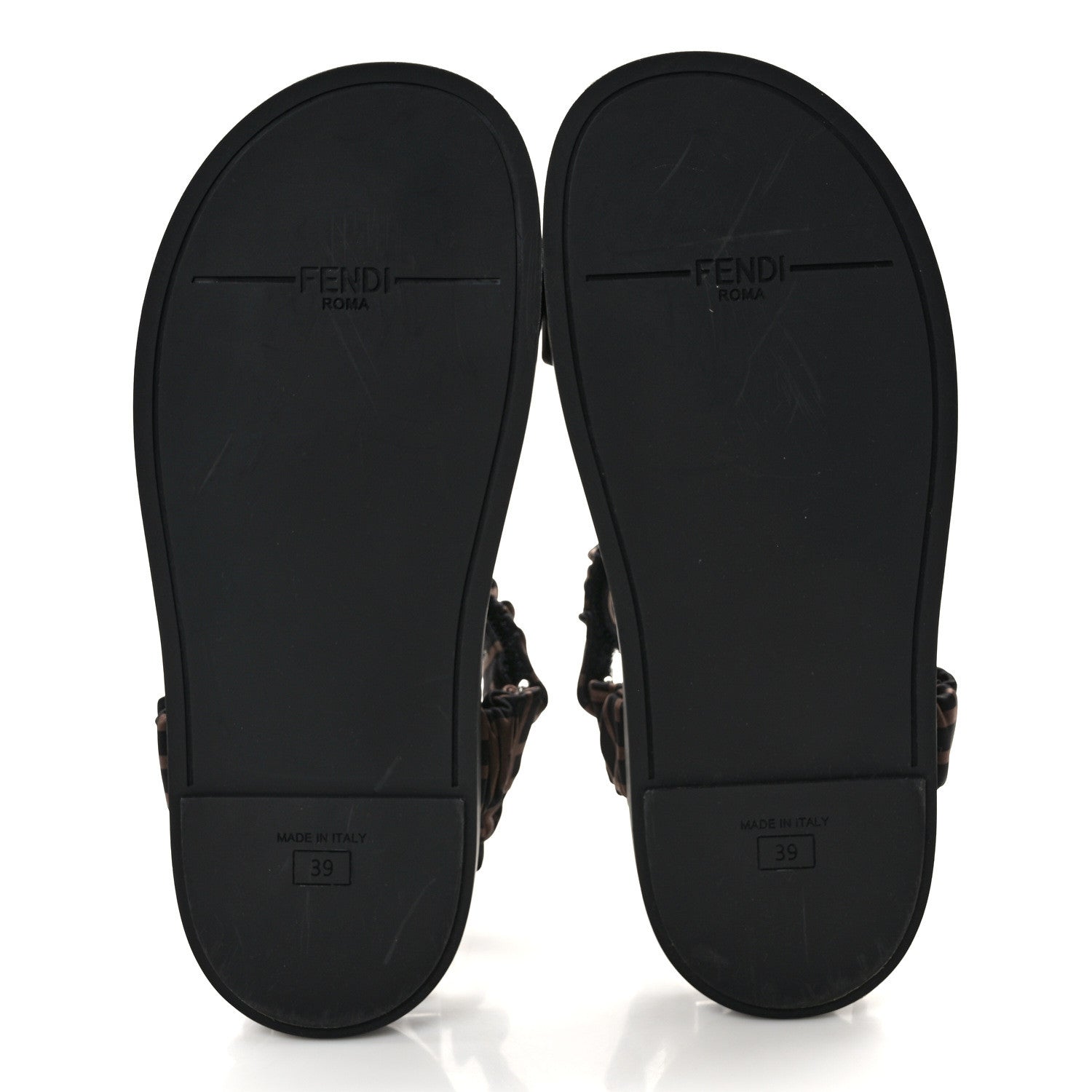 Fendi Satin FF Ruched Sandals 39 Tobacco Black 5 of 8