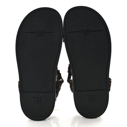 Fendi Satin FF Ruched Sandals 39 Tobacco Black 5 of 8