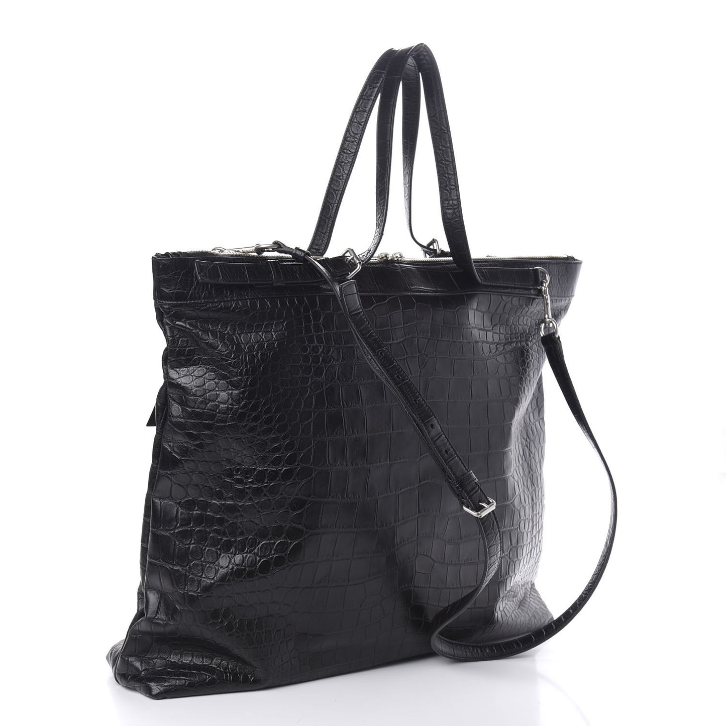Calfskin Crocodile Embossed ID Bag Black