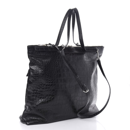 Saint Laurent Calfskin Crocodile Embossed ID Bag Black 4 of 11