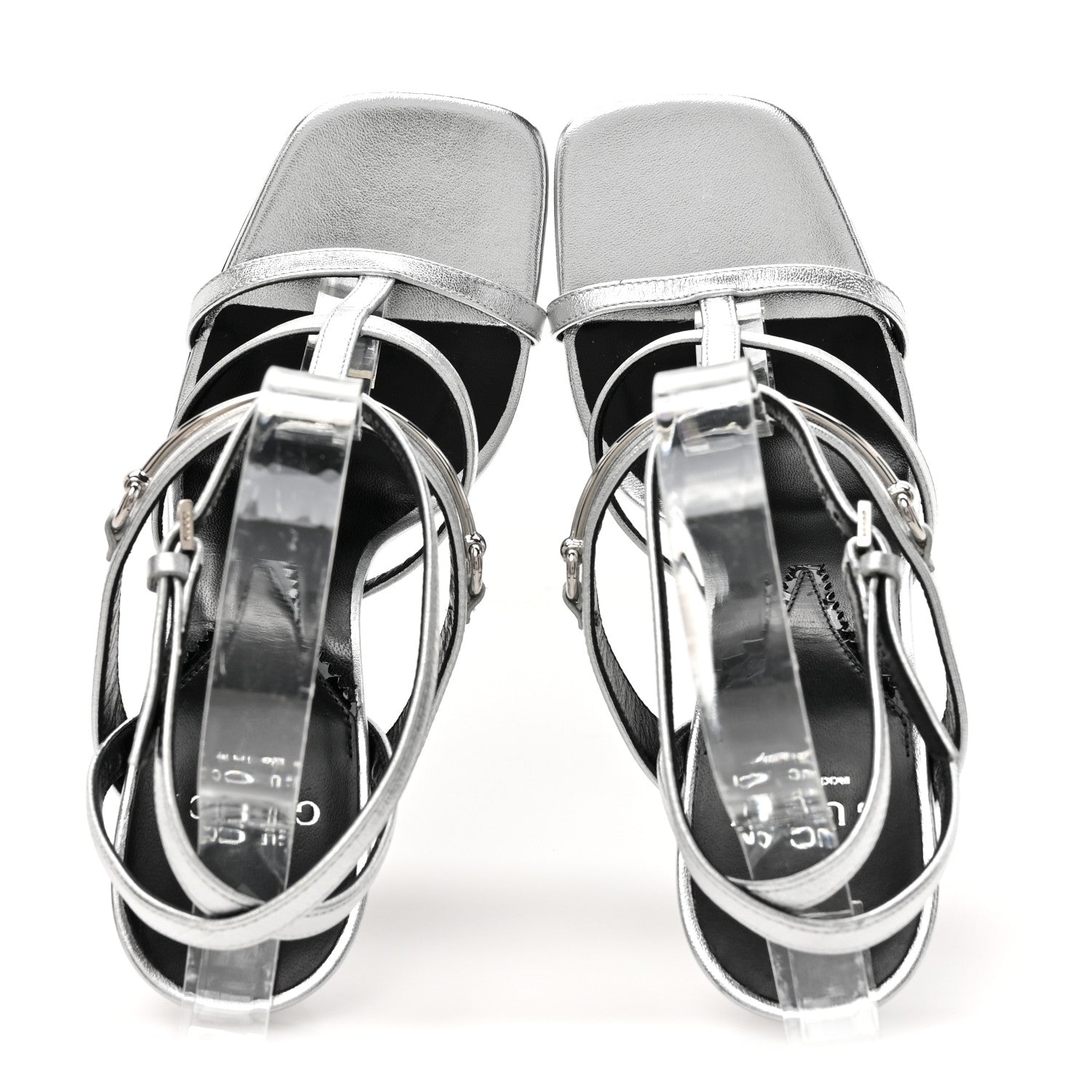 Gucci Nappa Silk High Heel Sandals 37.5 Argento 2 of 11