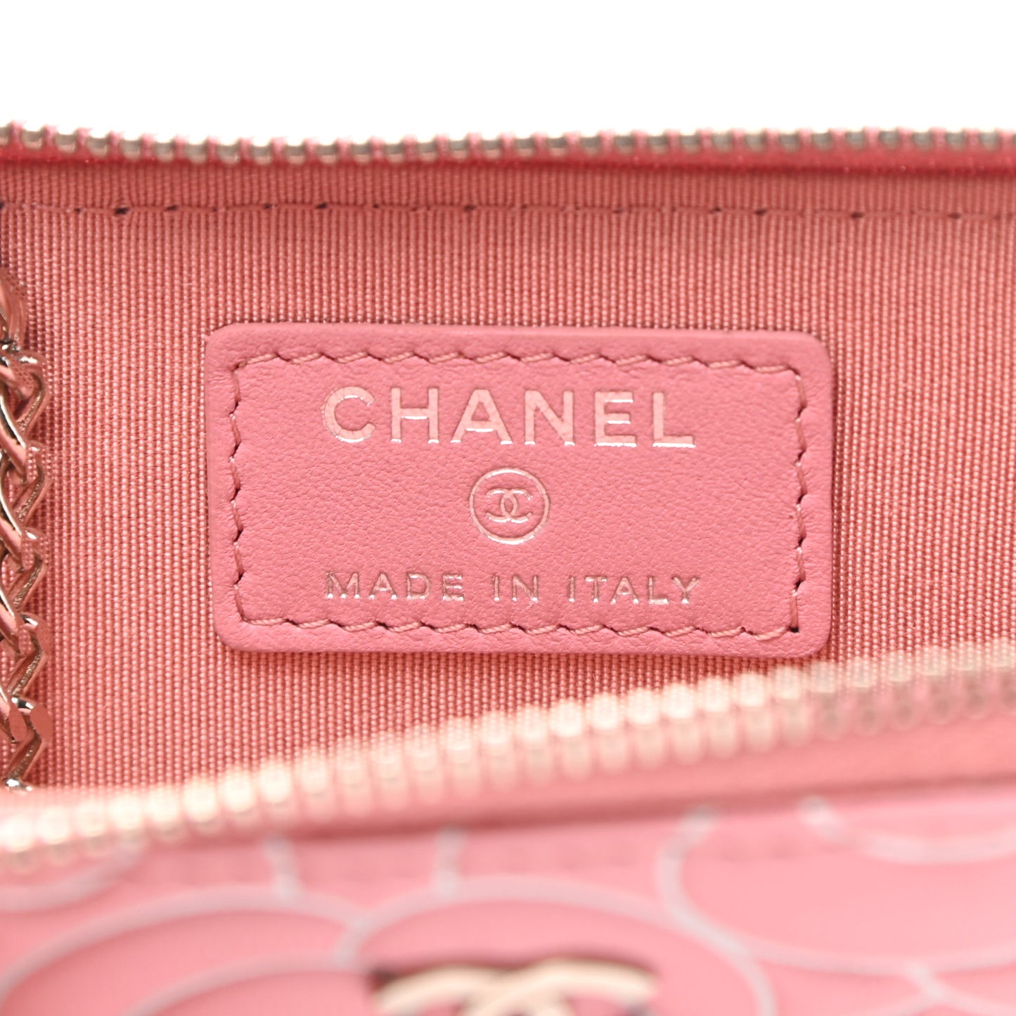 Lambskin Camellia Embossed Key Holder Case Pink