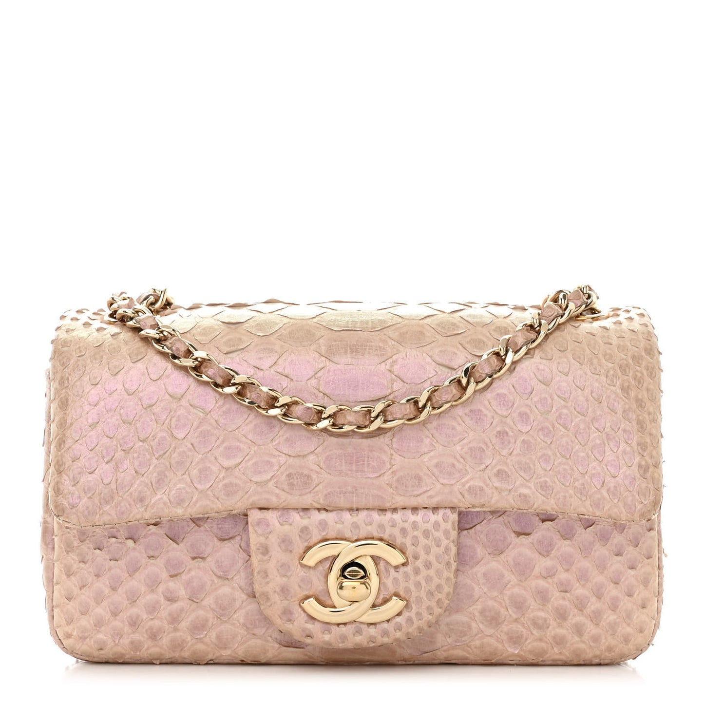 Metallic Snakeskin Extra Mini Rectangular Flap Pink