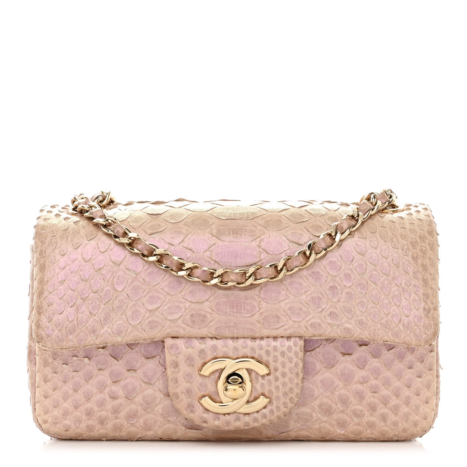 Chanel Metallic Snakeskin Extra Mini Rectangular Flap Pink 1 of 10