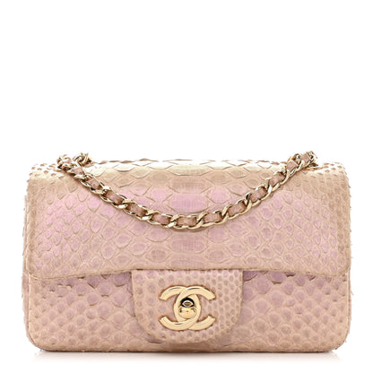 Chanel Metallic Snakeskin Extra Mini Rectangular Flap Pink 1 of 10