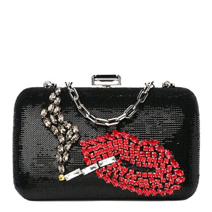 Prada Sequin Crystal Cocktail Chain Clutch Black 1 of 11