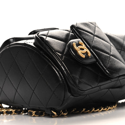 Chanel Shiny Lambskin Quilted Double Pocket Backpack Black 10 of 11