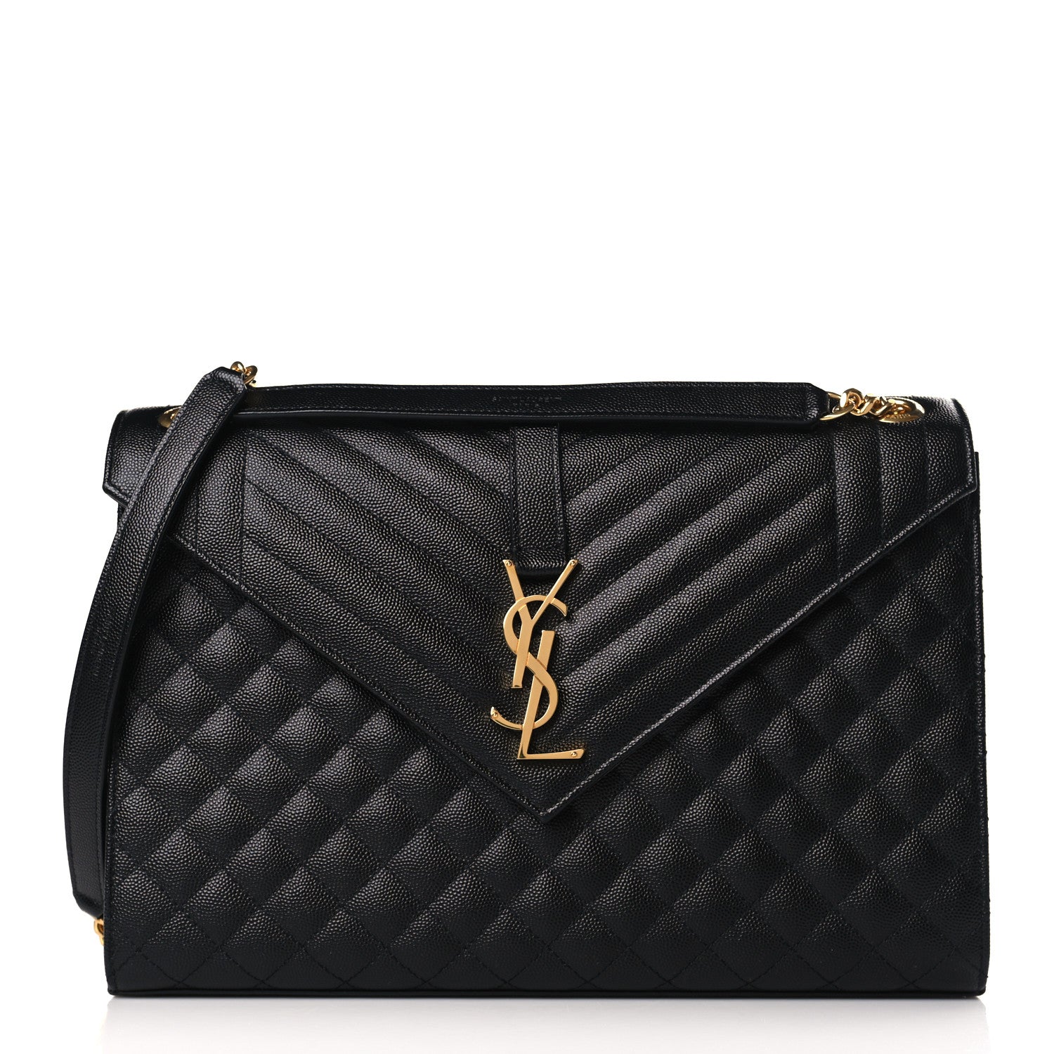 Saint Laurent Grain De Poudre Textured Mixed Matelasse Large Triquilt Monogram Satchel Black 1 of 8