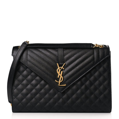Saint Laurent Grain De Poudre Textured Mixed Matelasse Large Triquilt Monogram Satchel Black 1 of 8