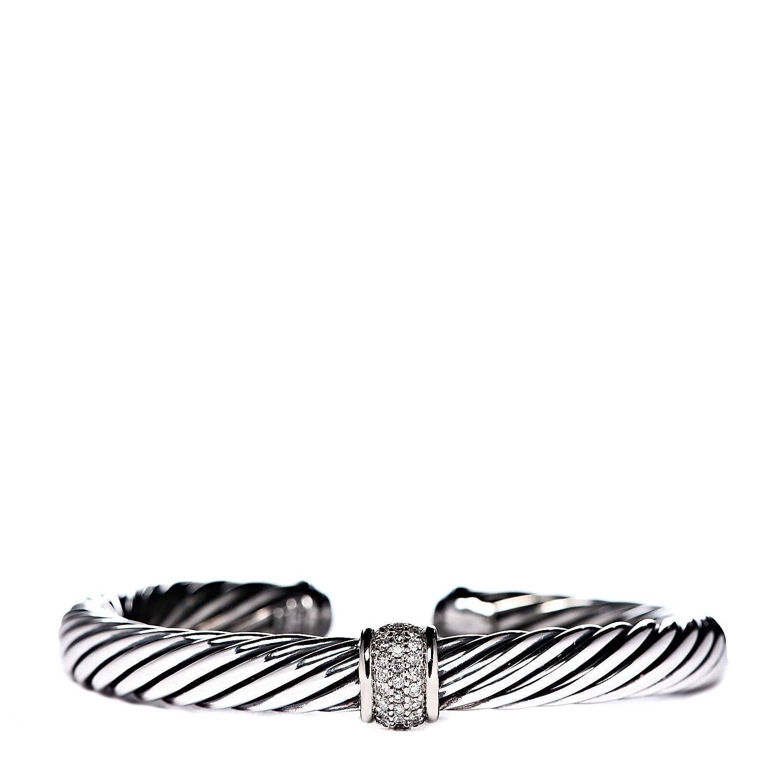 David Yurman Sterling Silver 18K Yellow Gold Diamond 7mm Cable Classics Station Bracelet 1 of 5
