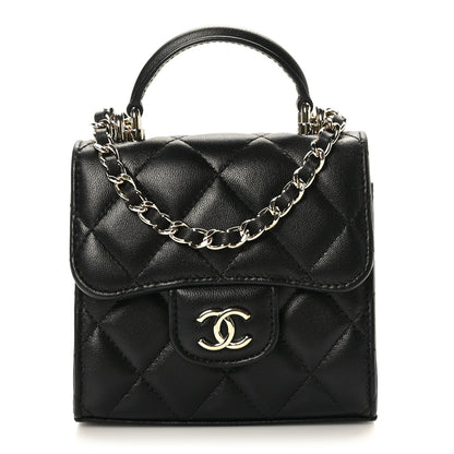 Chanel Lambskin Quilted Top Handle Flap Clutch With Chain Black 1 of 9