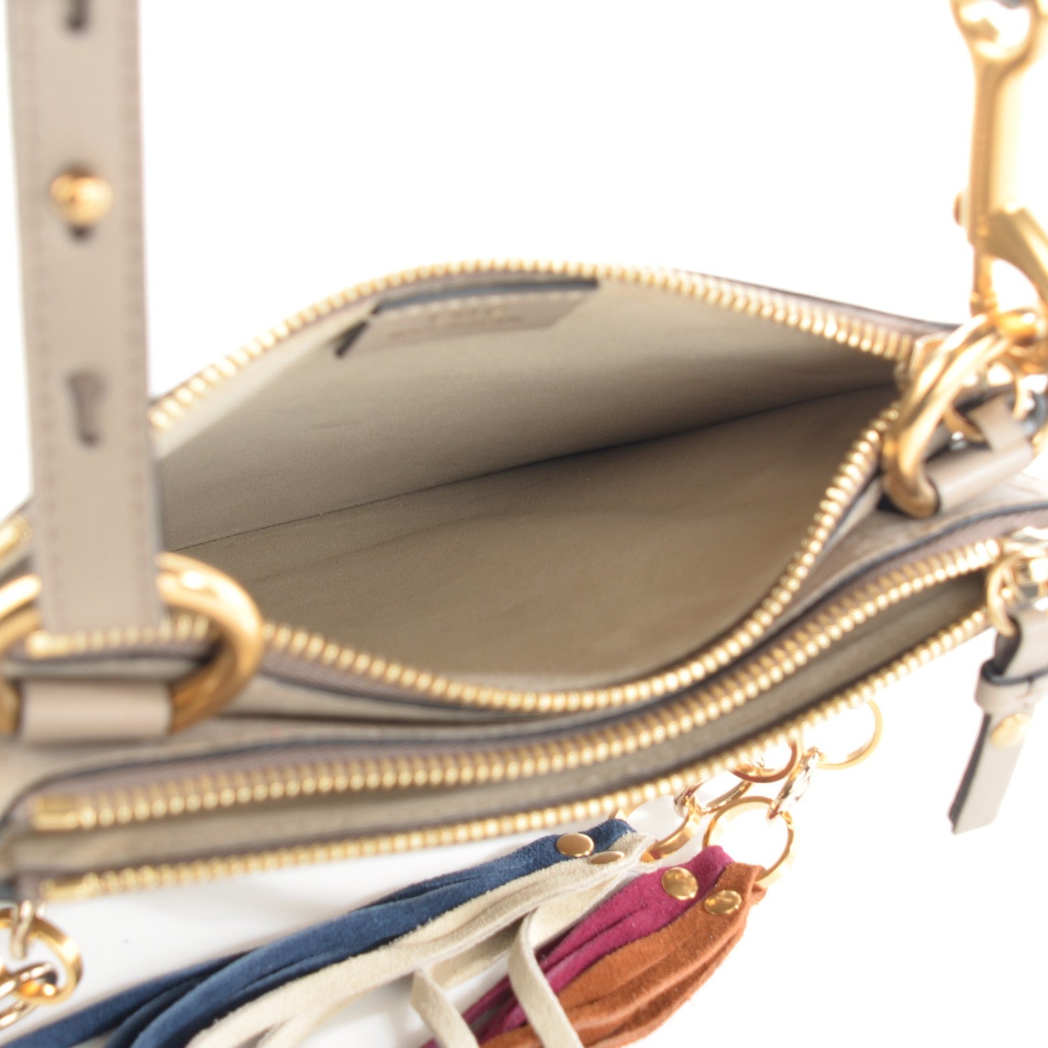 Chloe Calfskin Suede Small Jane Fringe Bag Motty Grey 5 of 7