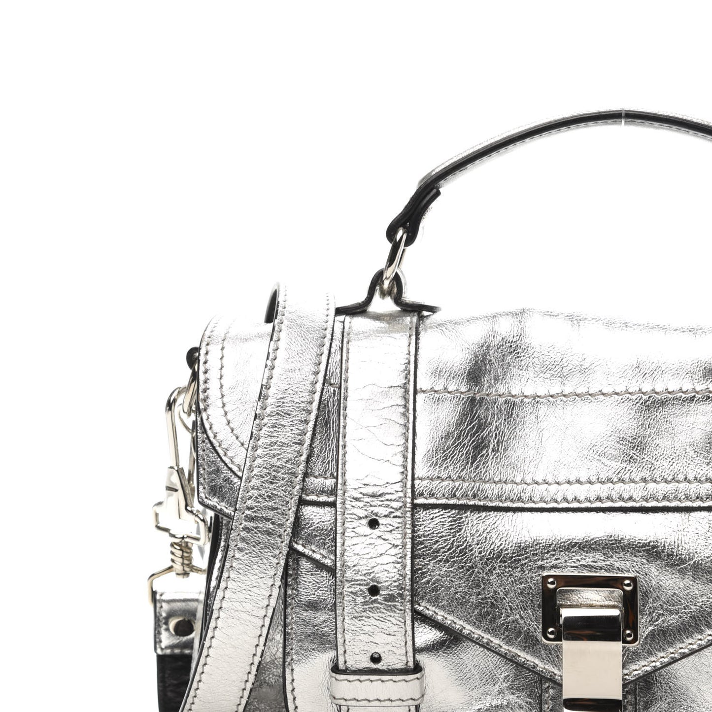 Metallic Lambskin PS1 Tiny Satchel Silver